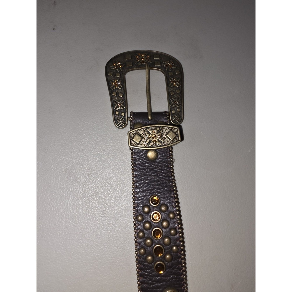 Brown Leather Rhinstone Cross Belt Western Style 33 - 35